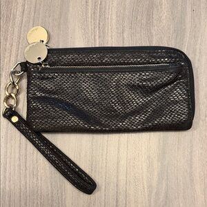 Black Snake-Embossed Wristlet Wallet